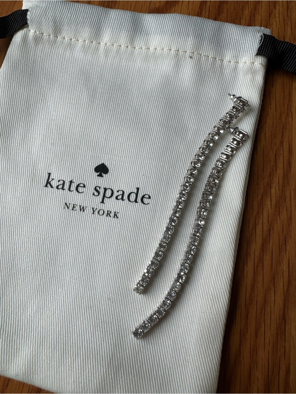 Kate Spade Long Silver Crystal Dangle Earrings
